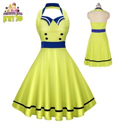 שמלת רטרו שנות ה 50 צהוב כחול