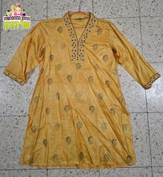טוניקה קורטה הודית רקומה זהב חרדל