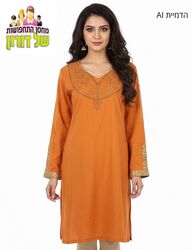 טוניקה קורטה הודית רקומה כתום ענבר