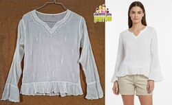 חולצה כפרית רומנטית שרוולי פעמון