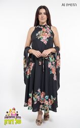 שמלת מקסי שחורה ופרחים שנות ה 70