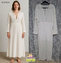 שמלת מקסי לבנה פשתן  בוהו 70