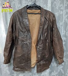 מעיל עור חום קשוח וינטג'