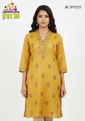 טוניקה קורטה הודית רקומה זהב חרדל
